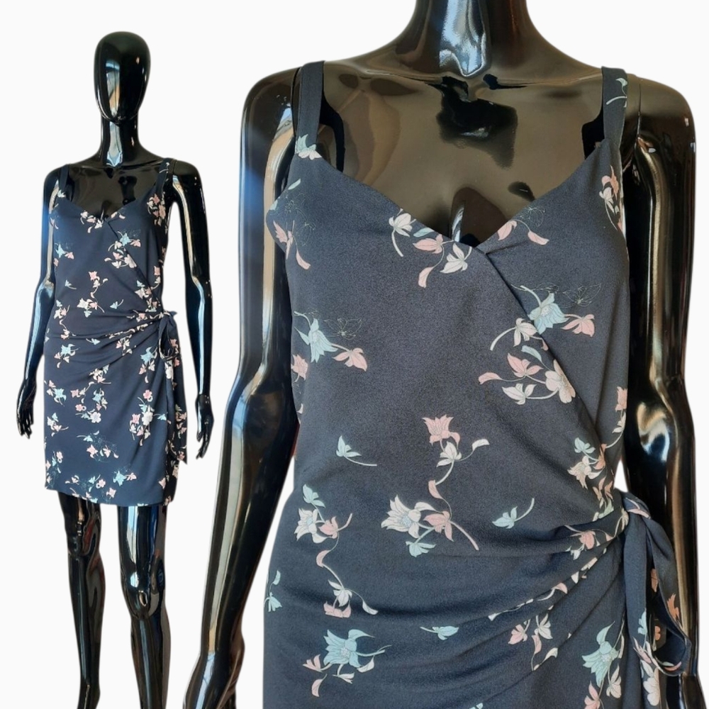 1. STATE Floral Print Belle Wrap Front Sleeveless Dress with Tie | Short | M